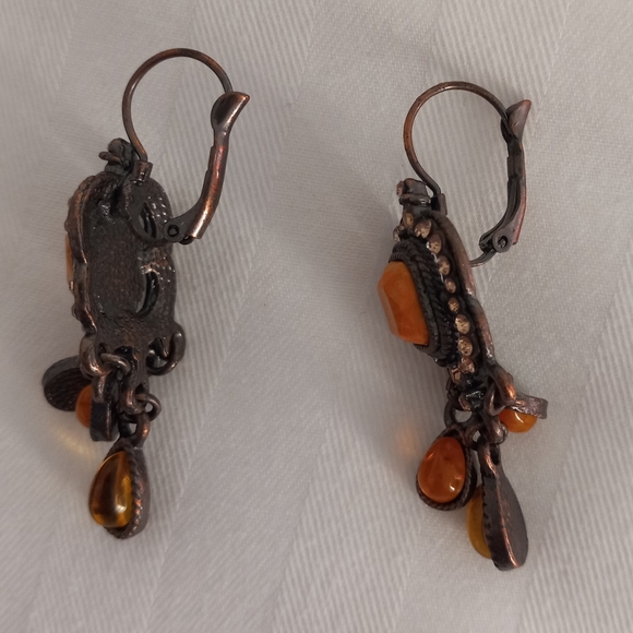 Vintage Orange Stone Brown Cubic Zirconia Dangle Earrings with Clasp Backing - Picture 6 of 12